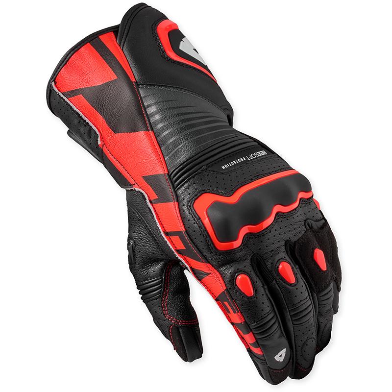 Gants REVIT Argon 3 en cuir noir et néon rouge, orientés piste — vue 2