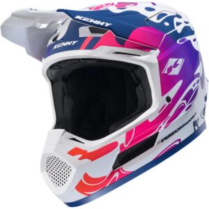 Casque cross KENNY PERFORMANCE FLUID blanc et bleu avec visière intégrée