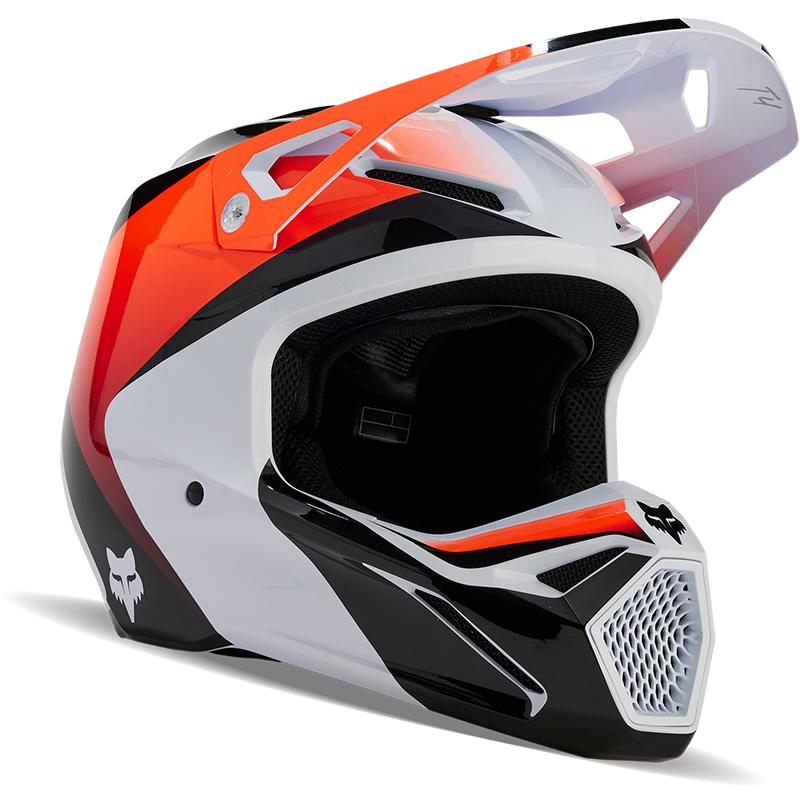 Casque cross FOX V1 STREAK blanc, orange et noir avec visière réglable