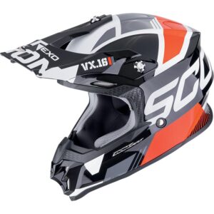 Casque cross Scorpion VX-16 EVO AIR ANALOG avec visière réglable et ouverture lunettes