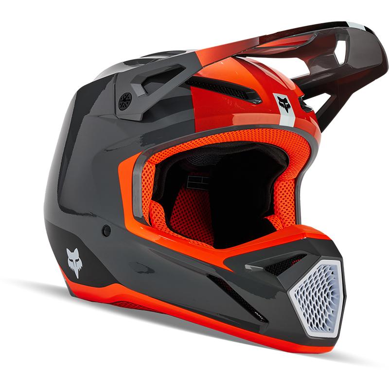 Casque cross FOX V1 BALLAST gris et orange avec visière réglable