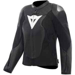 Blouson cuir Dainese Avro 6 Wmn pour motarde, modèle sport-touring noir et blanc