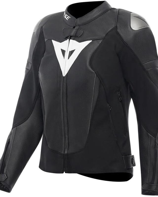 Blouson cuir Dainese Avro 6 Wmn pour motarde, modèle sport-touring noir et blanc
