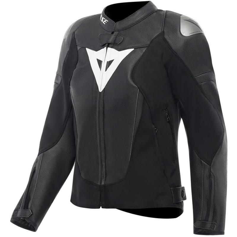 Blouson cuir Dainese Avro 6 Wmn pour motarde, modèle sport-touring noir et blanc