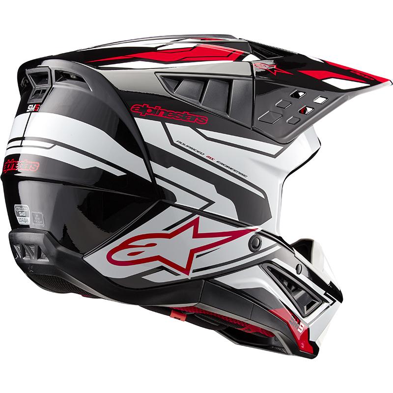 Casque cross Alpinestars S-M5 2 ACTION noir, blanc et rouge vif — vue 2