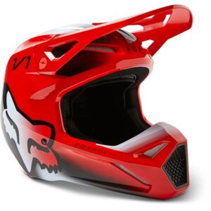 Casque cross FOX V1 TOXSYK rouge fluo avec visière et coque moulée