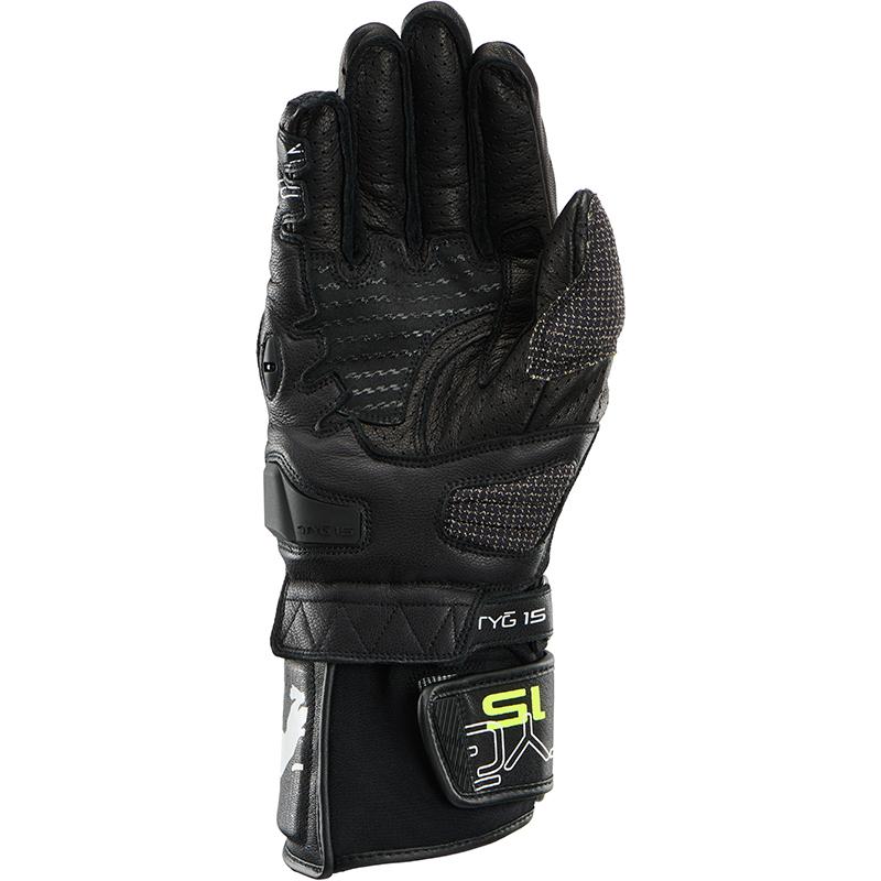 Gants Furygan STYG 15 Vented noirs, blancs et jaunes avec protections et manchette — vue 2
