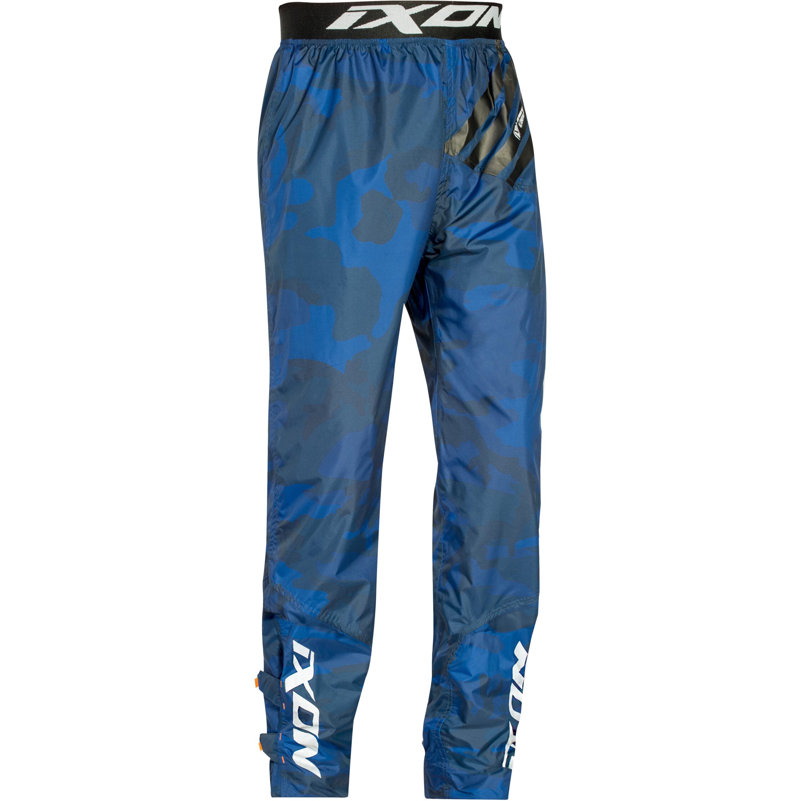 Pantalon pluie Ixon Stripe Pant Jean/Marine avec ceinture élastiquée et serrage au mollet