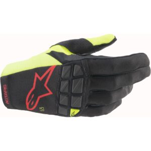 Gants cross Alpinestars Racefend noirs, jaune fluo et rouge fluo