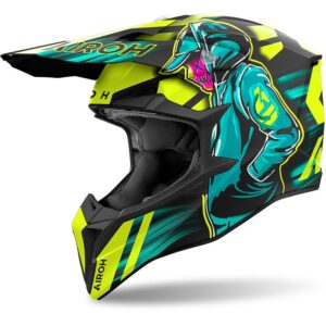 Casque cross AIROH WRAAAP CYBER avec visière réglable et coque HRT