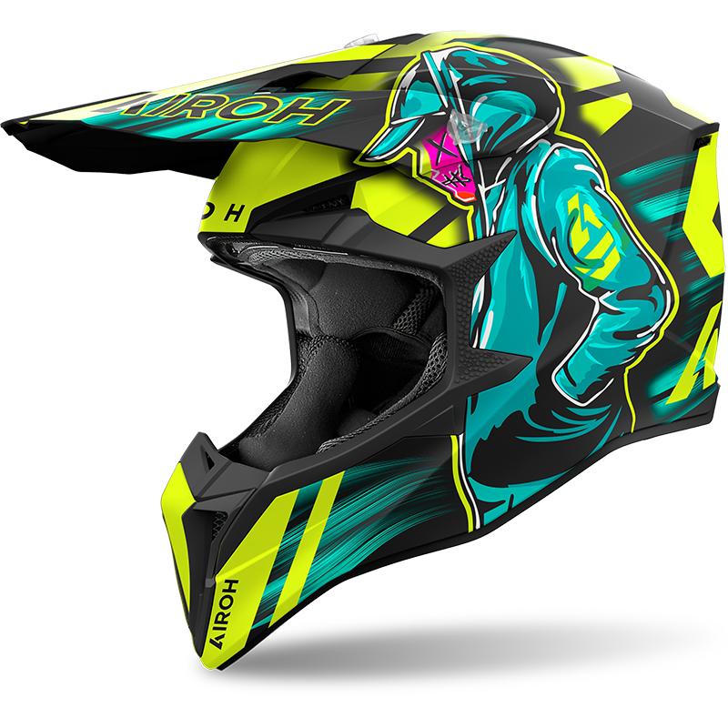 Casque cross AIROH WRAAAP CYBER avec visière réglable et coque HRT