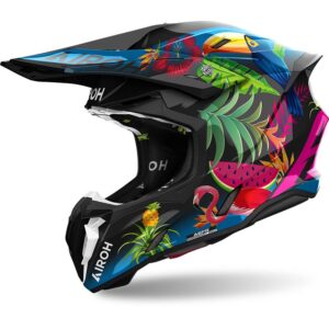 Casque cross AIROH TWIST 3 avec visière réglable et décor Amazonia brillant
