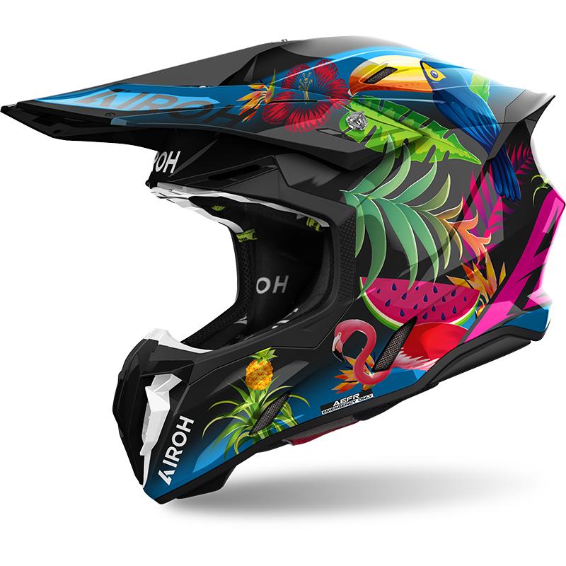 Casque cross AIROH TWIST 3 avec visière réglable et décor Amazonia brillant