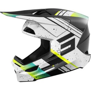 Casque cross SHOT FURIOUS MIRAGE noir, blanc et jaune avec visière ventilée