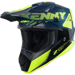 Casque cross KENNY TRACK GRAPHIC ZOOM pétrole et jaune avec visière réglable