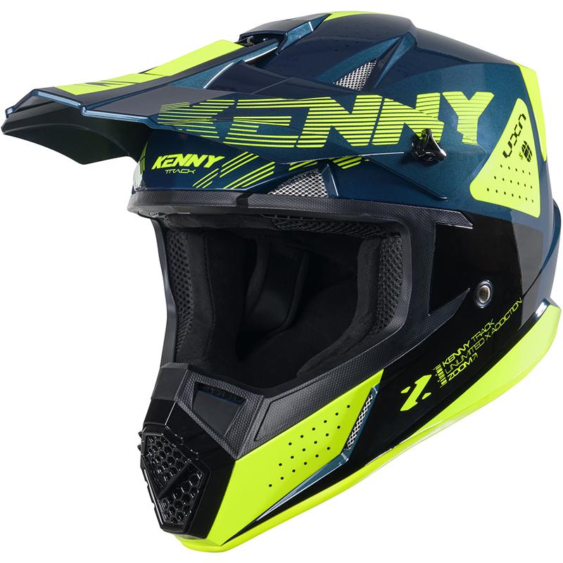 Casque cross KENNY TRACK GRAPHIC ZOOM pétrole et jaune avec visière réglable