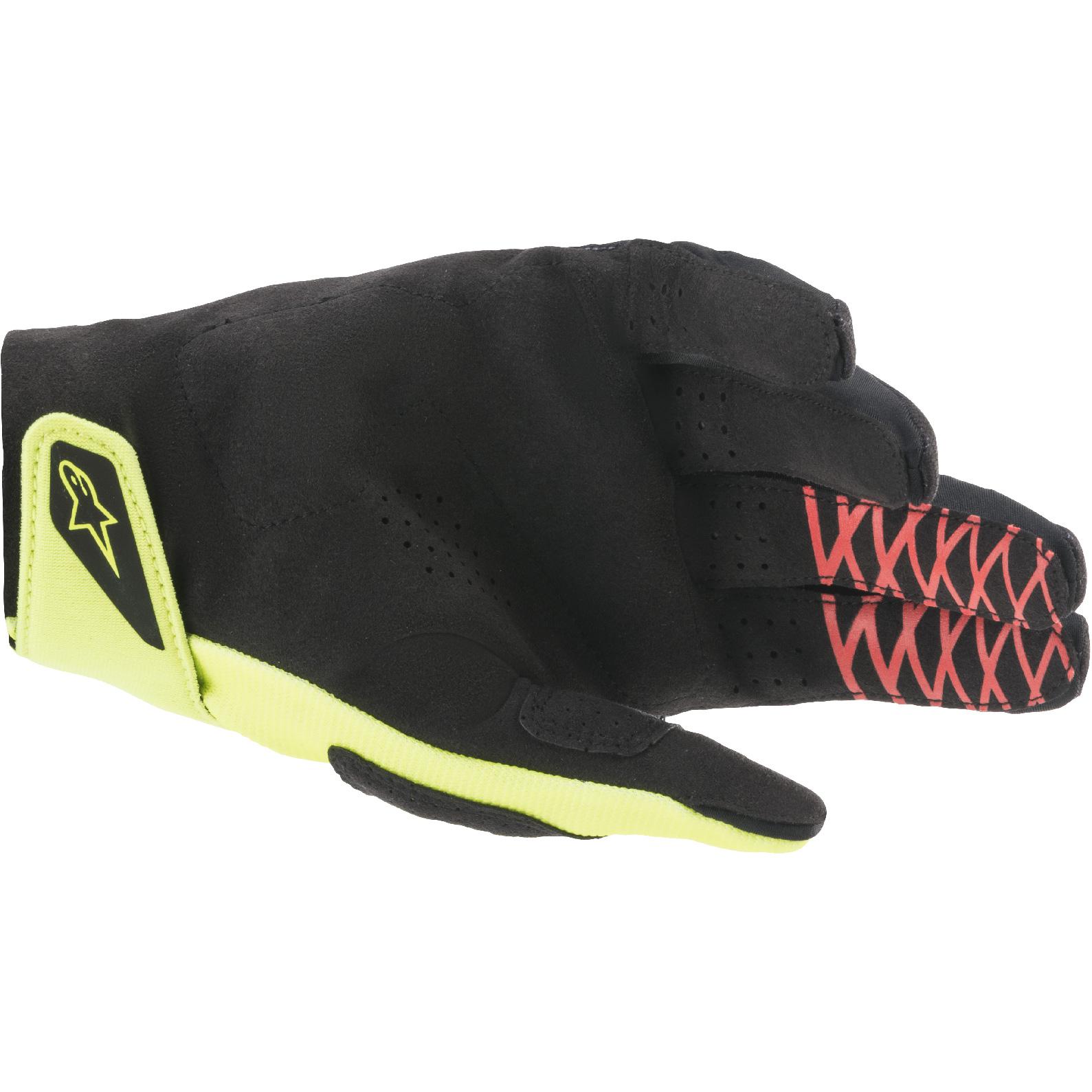 Gants cross Alpinestars Racefend noirs, jaune fluo et rouge fluo — vue 2