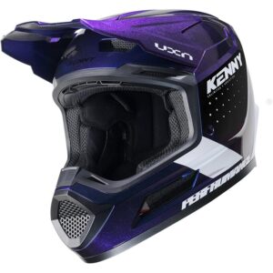 Casque cross KENNY PERFORMANCE violet avec visière intégrée et protection nasale