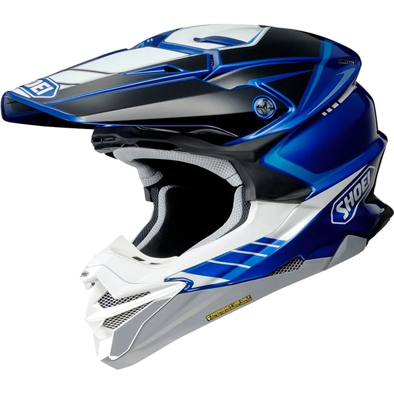 Casque cross SHOEI VFX-WR 06 JAMMER noir et bleu, vue du modèle