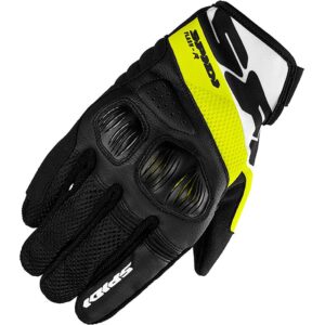 Gants Spidi FLASH-R EVO noirs, blancs et jaunes fluo avec coque aux phalanges