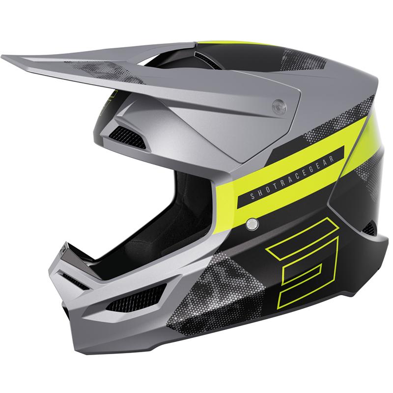 Casque cross SHOT FURIOUS PATROL gris néon jaune mat avec visière ventilée