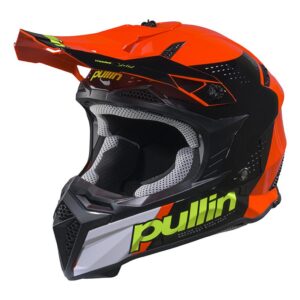 Casque cross PULL-IN Absolut Graphic orange, coque injectée et mentonnière fixe