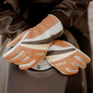 gants WILDUSTSISTERS 70' STRIPES camel en cuir avec renforts aux paumes