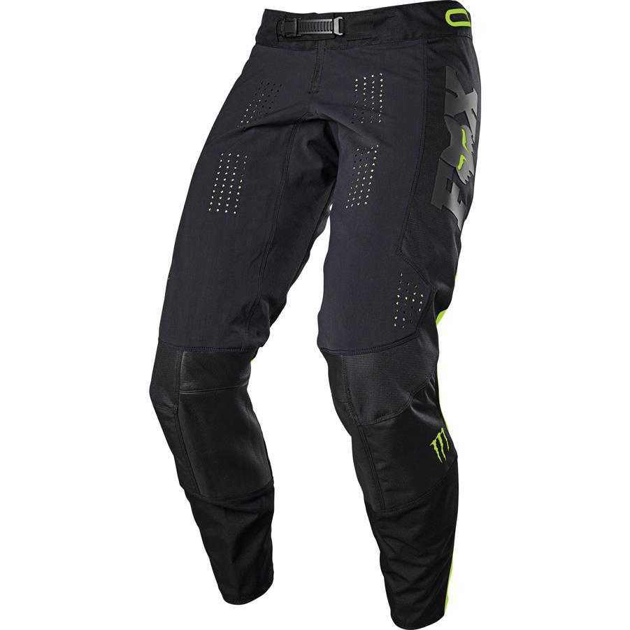 Pantalon cross FOX 360 noir et vert avec empiècements en cuir aux genoux