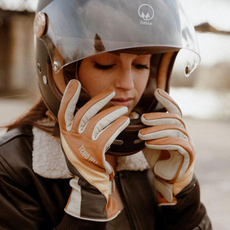 gants WILDUSTSISTERS 70' STRIPES camel en cuir avec renforts aux paumes — vue 2