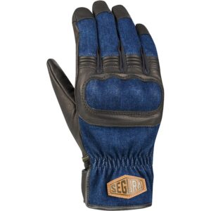 Gants Segura HUNKY noir et bleu en denim et cuir de chèvre