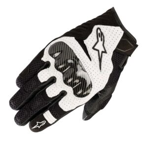 Les gants Alpinestars SMX-1 Air V2 noirs et blancs en cuir et mesh