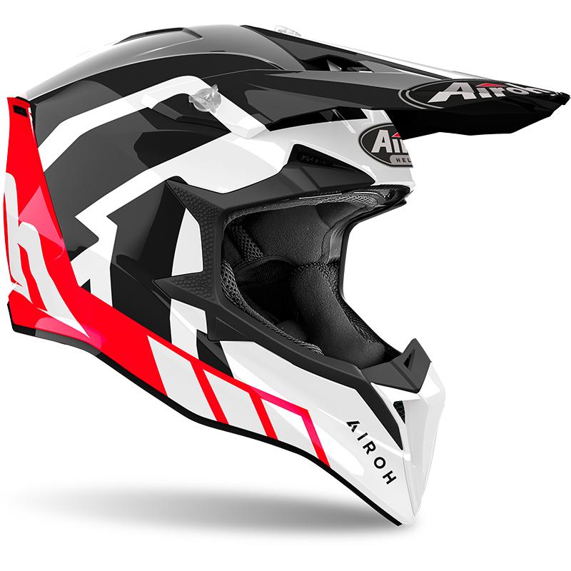 Casque cross AIROH WRAAAP RELOADED rouge brillant avec visière réglable — vue 2