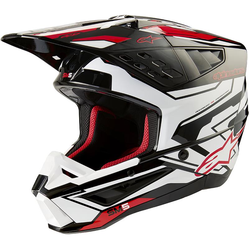 Casque cross Alpinestars S-M5 2 ACTION noir, blanc et rouge vif