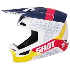 Casque cross SHOT FURIOUS KID RIDGE rouge et bleu, conçu pour les jeunes pilotes