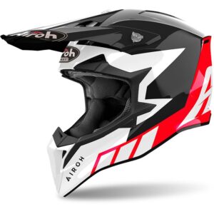 Casque cross AIROH WRAAAP RELOADED rouge brillant avec visière réglable
