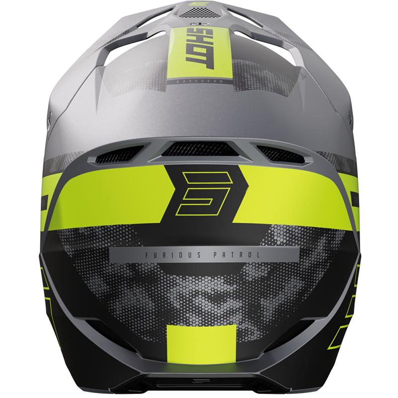 Casque cross SHOT FURIOUS PATROL gris néon jaune mat avec visière ventilée — vue 2