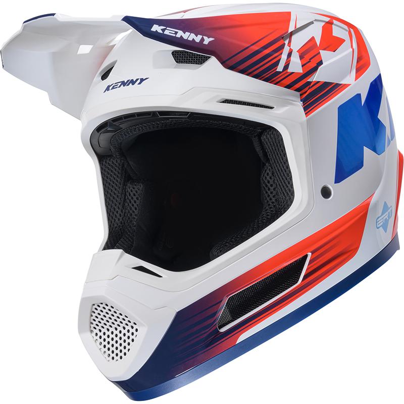 Casque cross KENNY PERFORMANCE PATRIOT blanc, bleu et orange avec visière intégrée