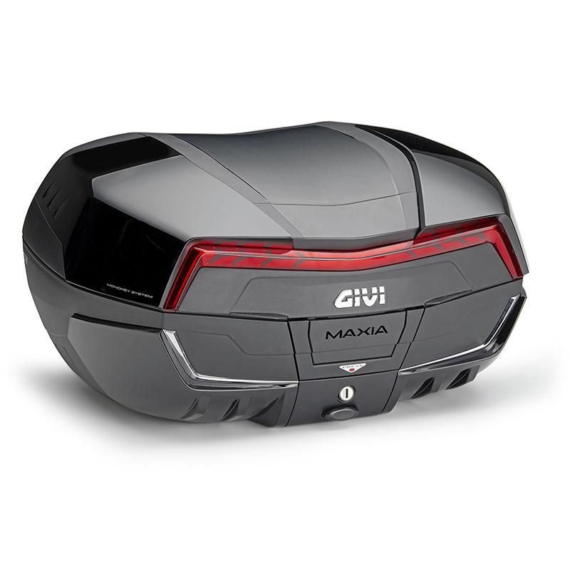 Top case GIVI V58NN Maxia 5 noir avec décors chromés et catadioptres rouges