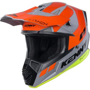 Casque cross KENNY TRACK KID gris, orange et jaune fluo avec visière réglable
