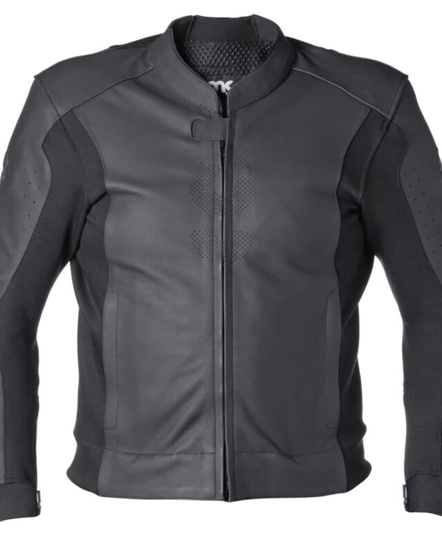Blouson moto GMS GS-1 en cuir mat avec zones perforées et protections