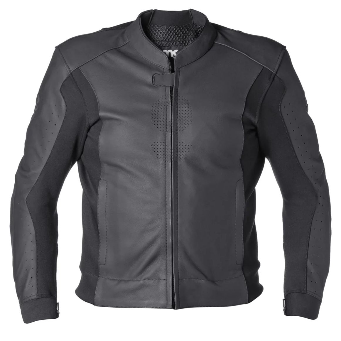 Blouson moto GMS GS-1 en cuir mat avec zones perforées et protections
